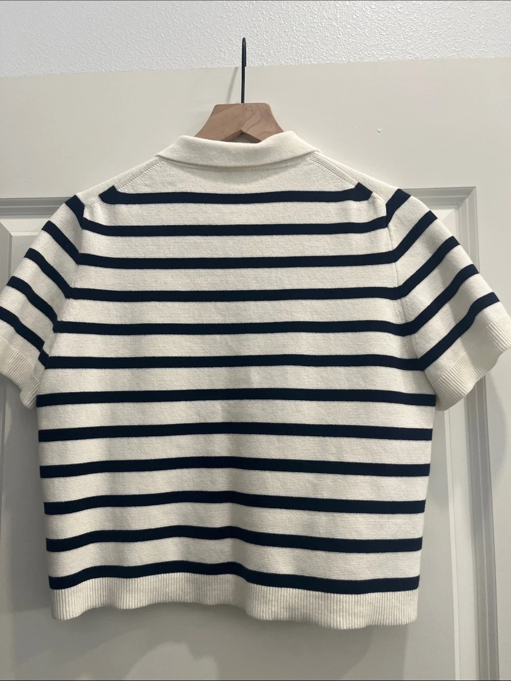 J. Crew Navy and Cream Striped Short-Sleeve Polo Cardigan